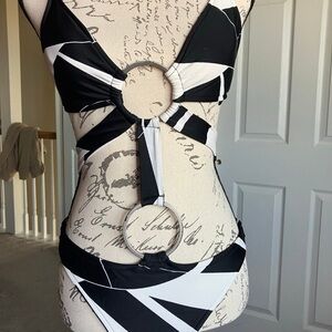 bebe Black and White One Piece Swimsuit